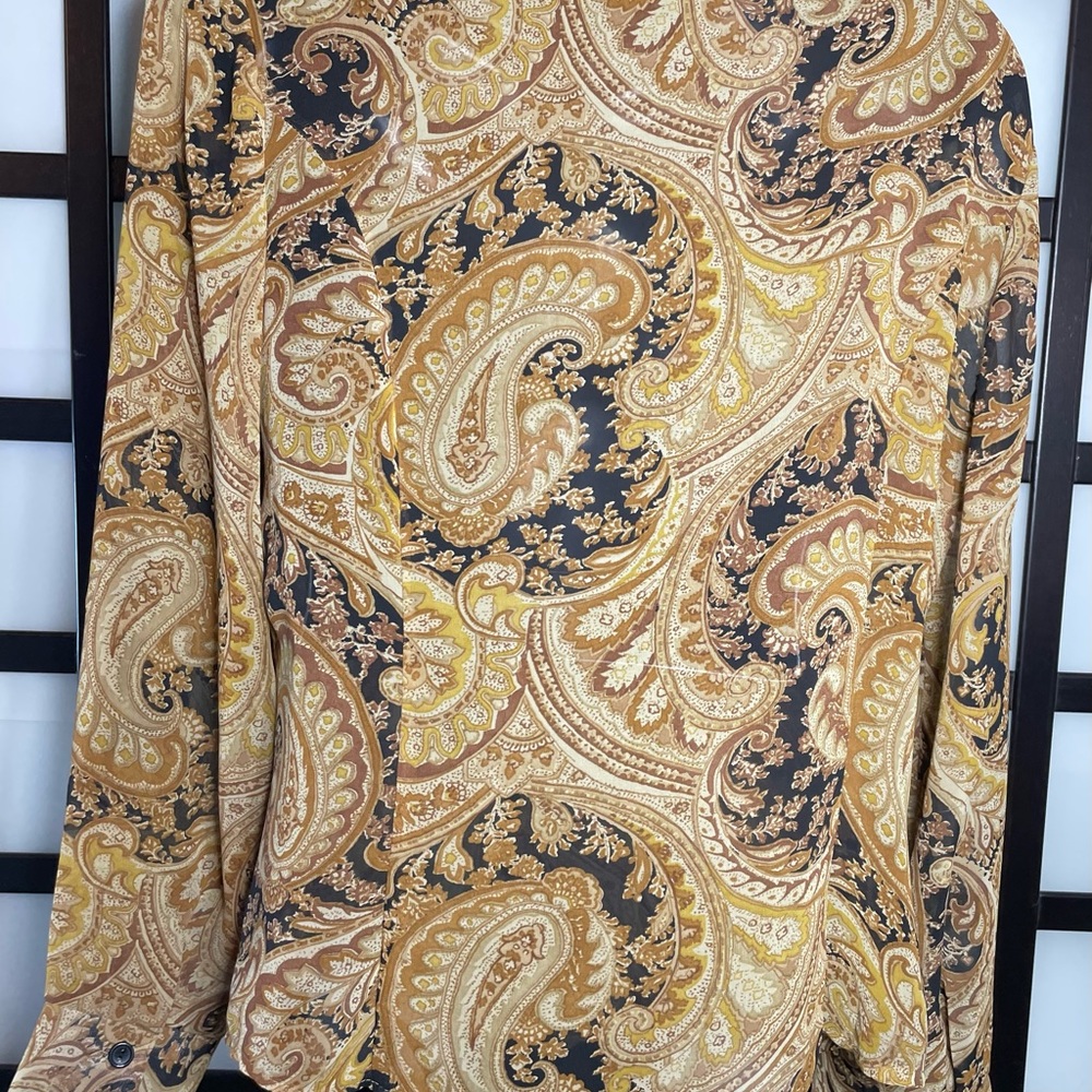 Sheer Gold and Black paisley button up top | Medium - Picture 8 of 9